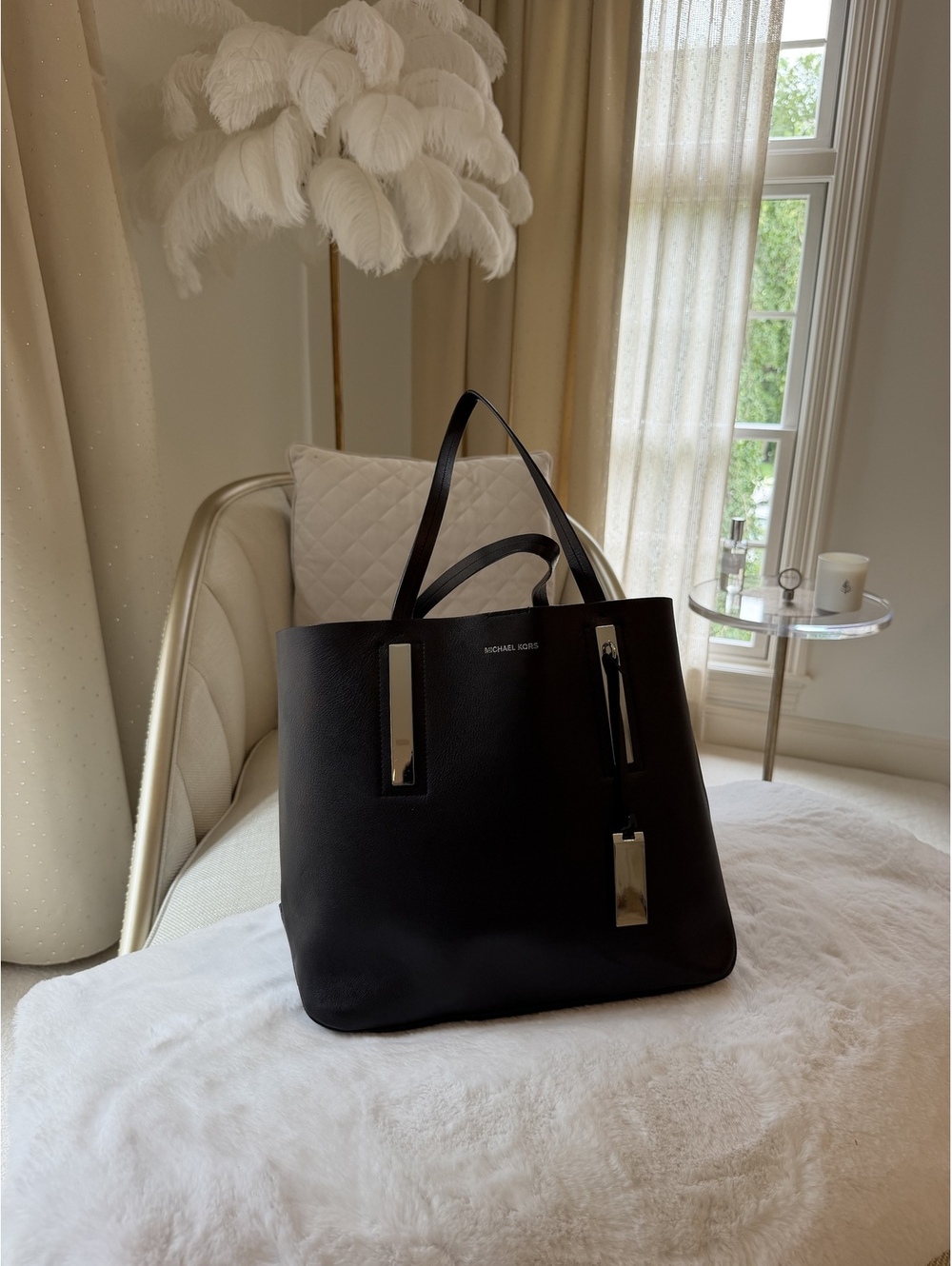 Michael Kors Large Leather Tote with Bar Hardware